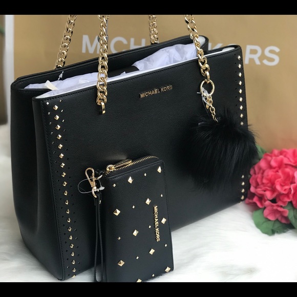 🌷MICHAEL KORS Large Black Ellis Chain Tote Set - Picture 2 of 8